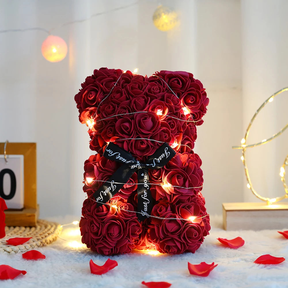 25cm Artificial Teddy Rose Flower Bear