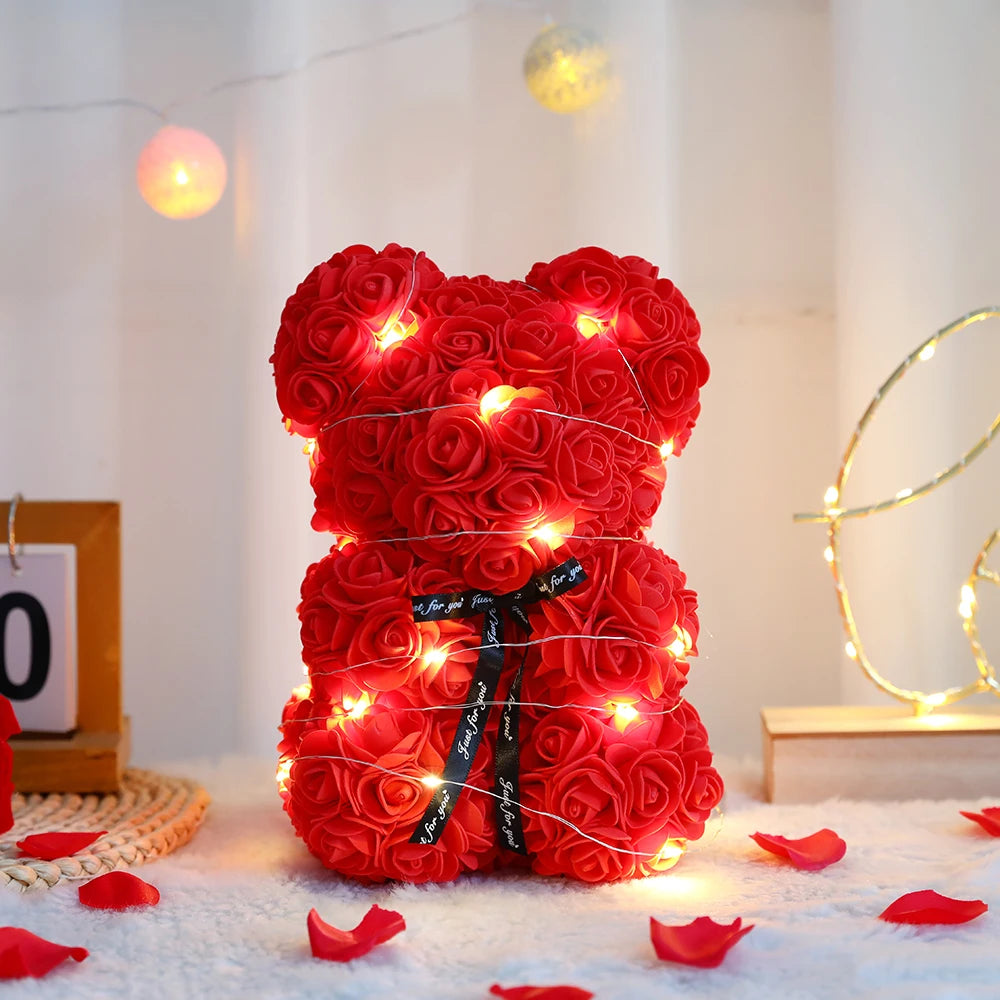 25cm Artificial Teddy Rose Flower Bear